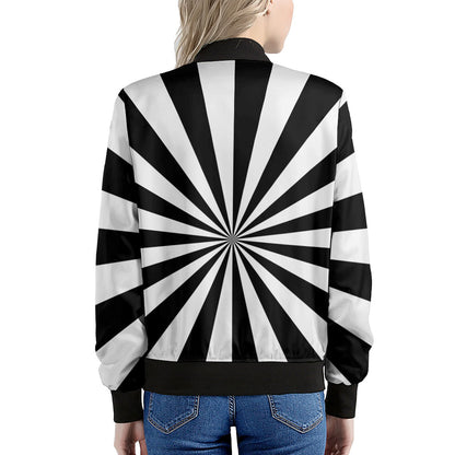 Black And White Radial Rays Print Women's Bomber Jacket