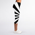Black And White Radial Rays Print Women's Capri Leggings