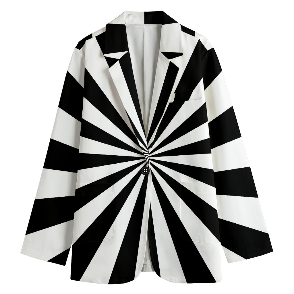 Black And White Radial Rays Print Women's Cotton Blazer