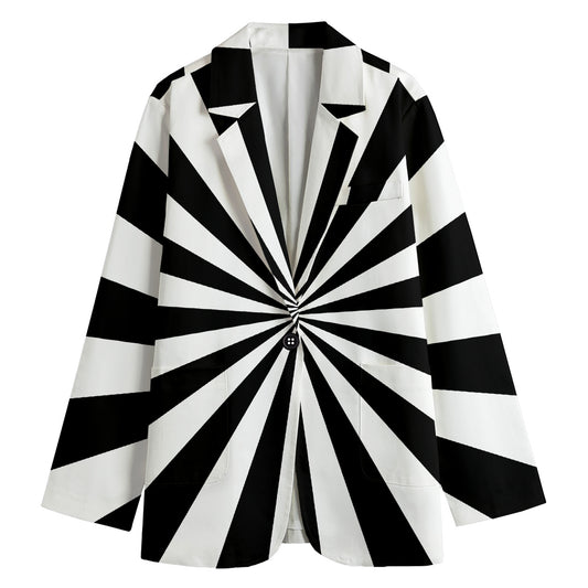 Black And White Radial Rays Print Women's Cotton Blazer