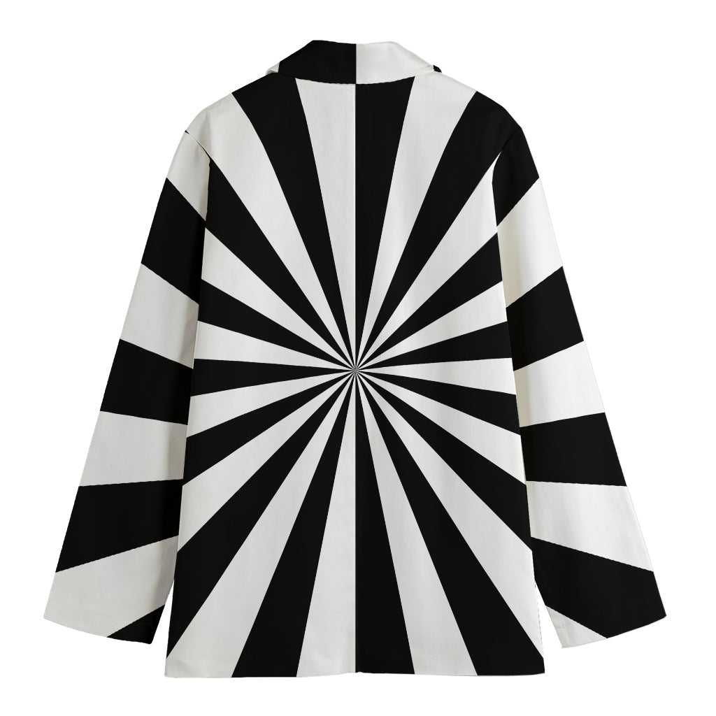 Black And White Radial Rays Print Women's Cotton Blazer