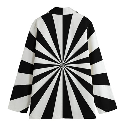 Black And White Radial Rays Print Women's Cotton Blazer