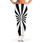 Black And White Radial Rays Print Women's Leggings