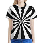 Black And White Radial Rays Print Women's Polo Shirt