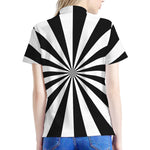 Black And White Radial Rays Print Women's Polo Shirt
