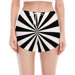Black And White Radial Rays Print Women's Split Running Shorts