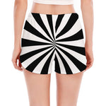 Black And White Radial Rays Print Women's Split Running Shorts