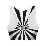 Black And White Radial Rays Print Women's Sports Bra
