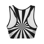 Black And White Radial Rays Print Women's Sports Bra