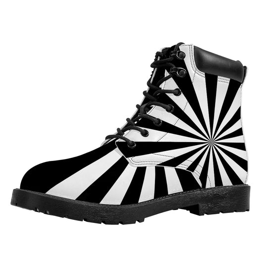 Black And White Radial Rays Print Work Boots