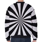 Black And White Radial Rays Print Zip Sleeve Bomber Jacket