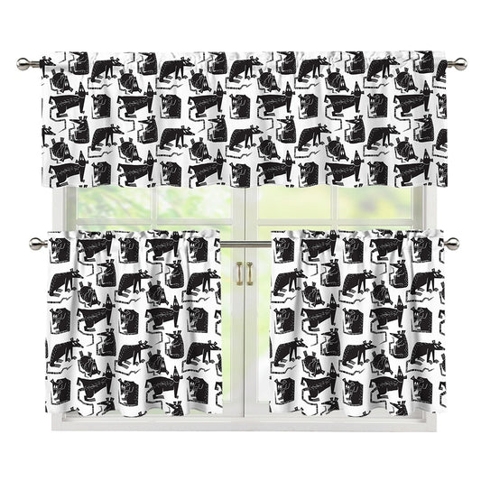Black And White Rat Pattern Print 3 Piece Kitchen Curtains