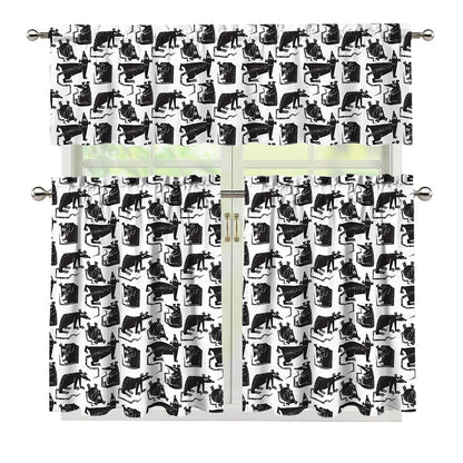 Black And White Rat Pattern Print 3 Piece Kitchen Curtains