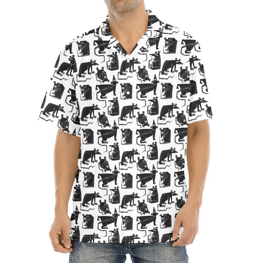 Black And White Rat Pattern Print Aloha Shirt