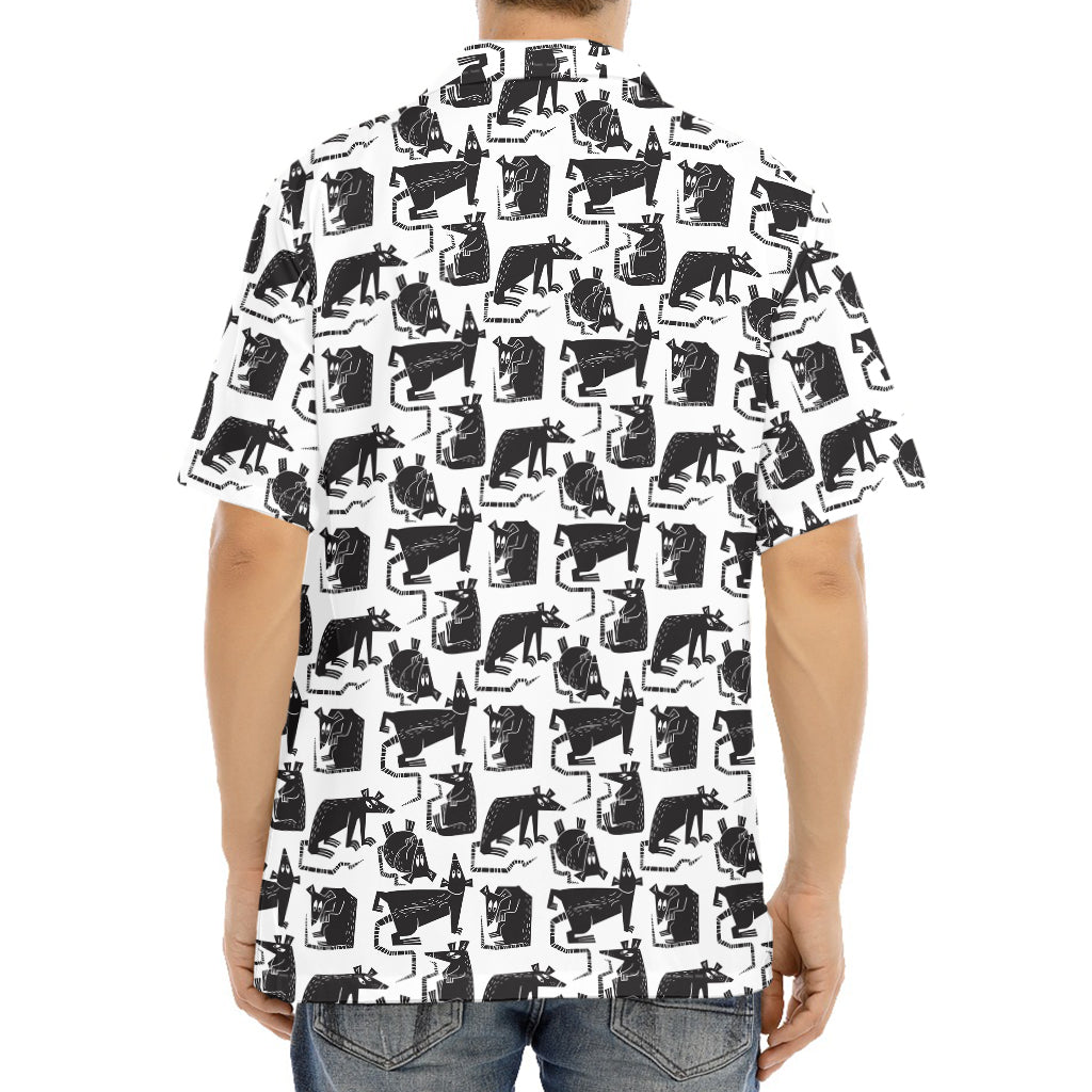 Black And White Rat Pattern Print Aloha Shirt