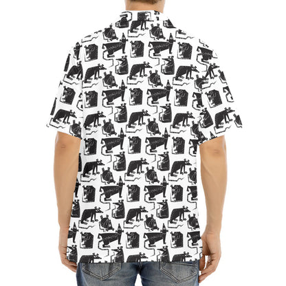 Black And White Rat Pattern Print Aloha Shirt