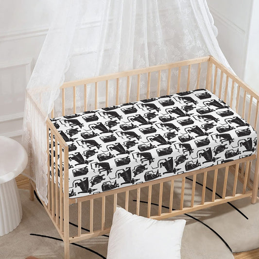 Black And White Rat Pattern Print Baby Crib Sheet