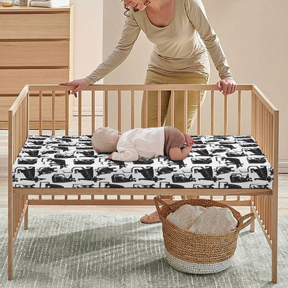 Black And White Rat Pattern Print Baby Crib Sheet