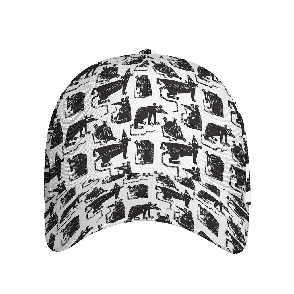 Black And White Rat Pattern Print Baseball Cap