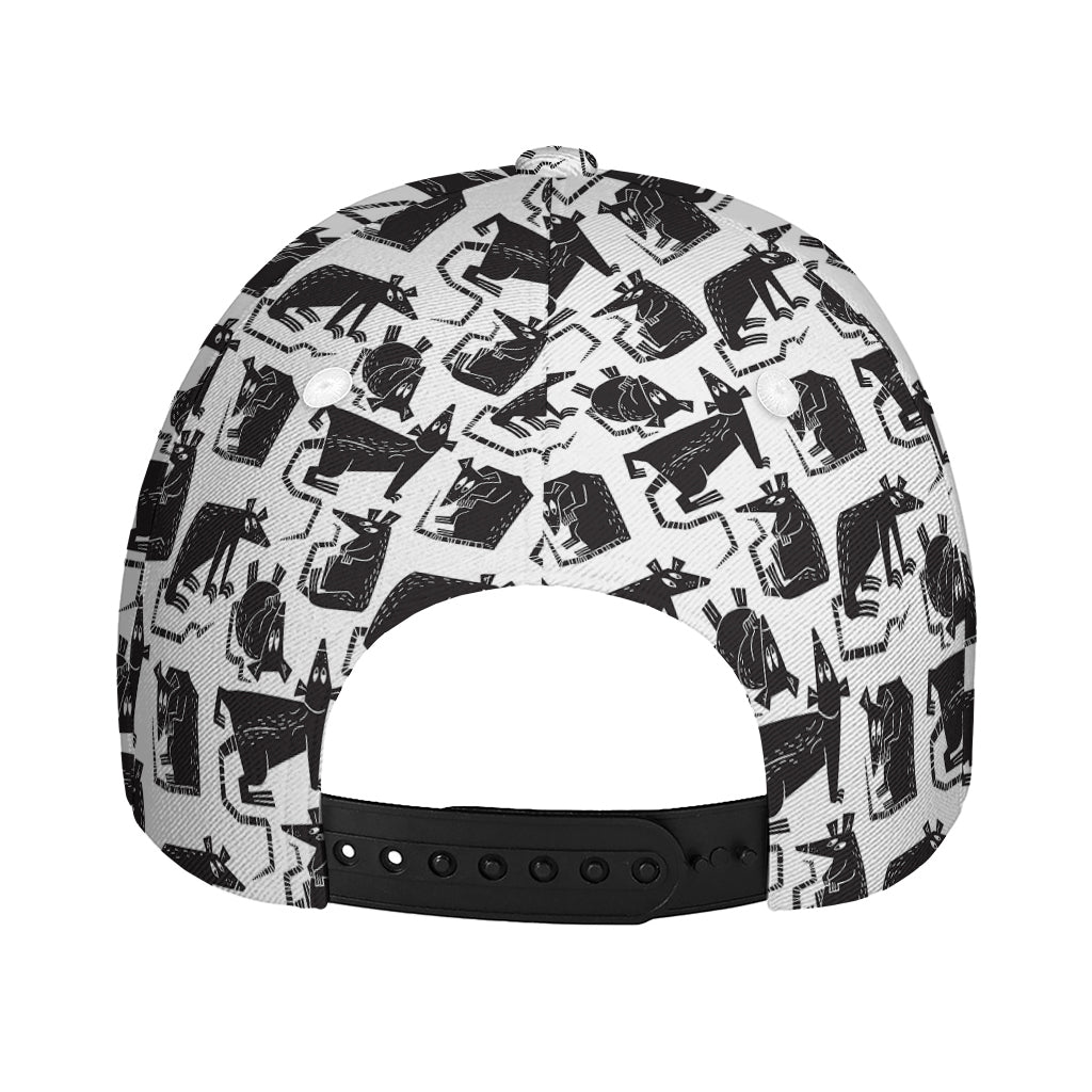 Black And White Rat Pattern Print Baseball Cap