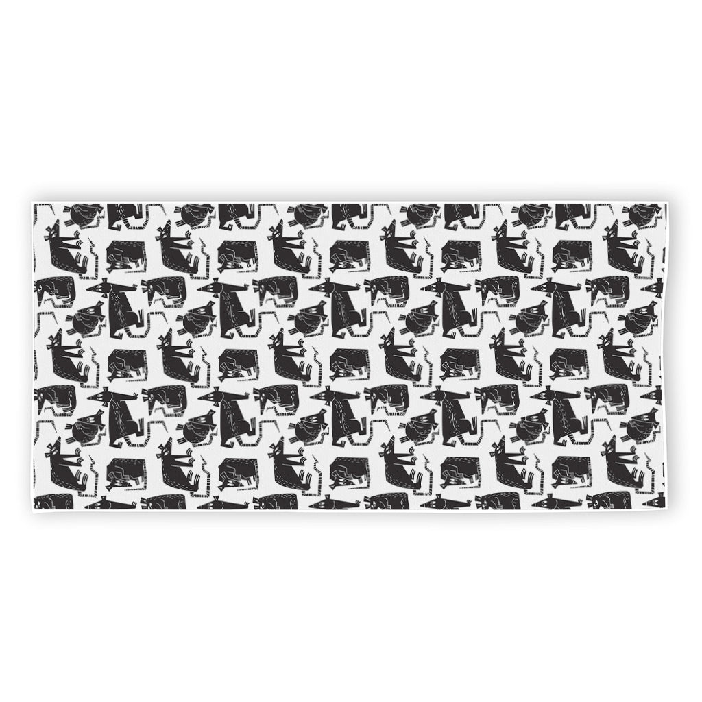 Black And White Rat Pattern Print Beach Towel