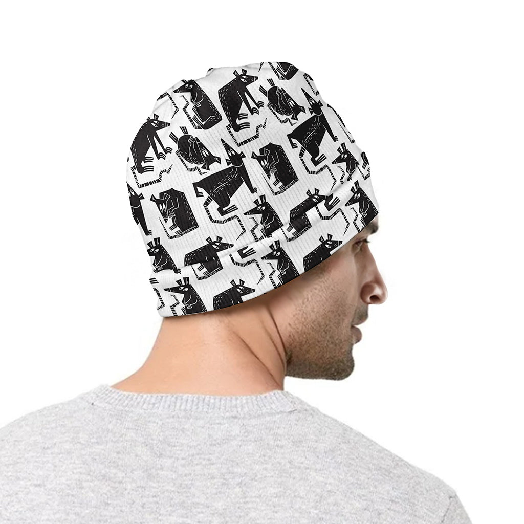 Black And White Rat Pattern Print Beanie