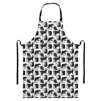 Black And White Rat Pattern Print Bib Apron With Pocket