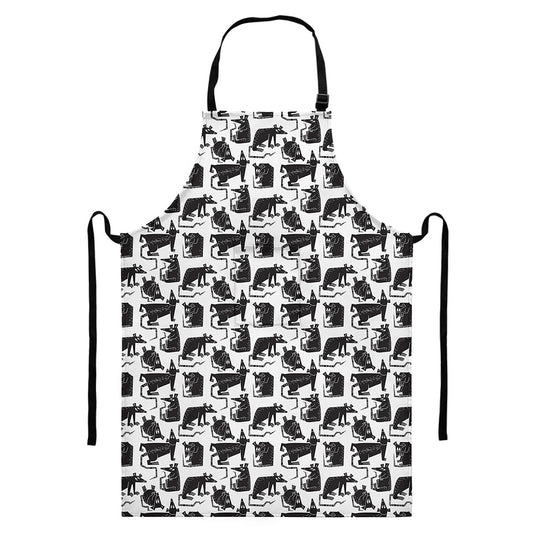Black And White Rat Pattern Print Bib Apron With Pocket