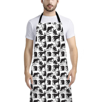 Black And White Rat Pattern Print Bib Apron With Pocket