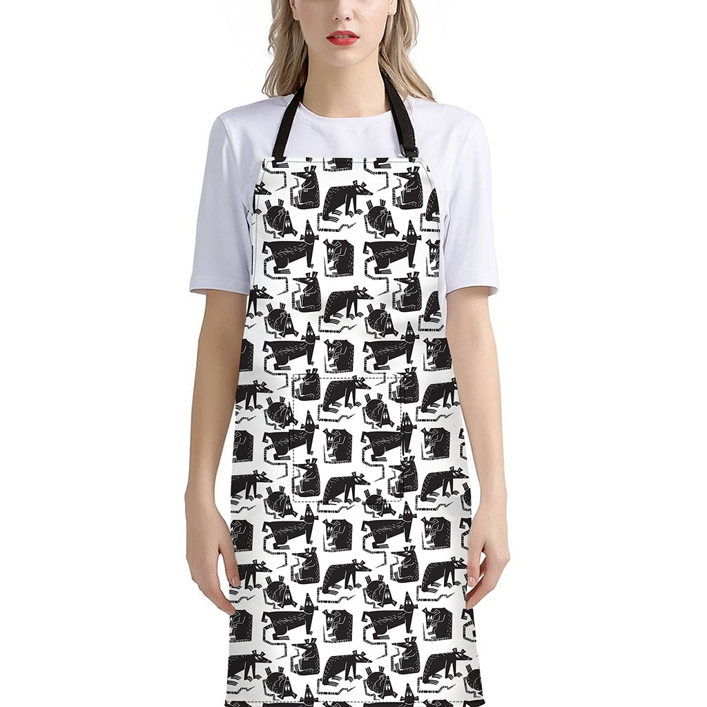 Black And White Rat Pattern Print Bib Apron With Pocket