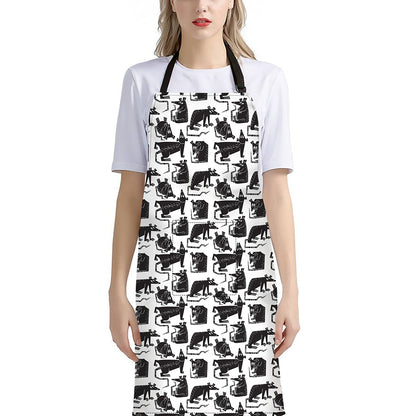 Black And White Rat Pattern Print Bib Apron With Pocket