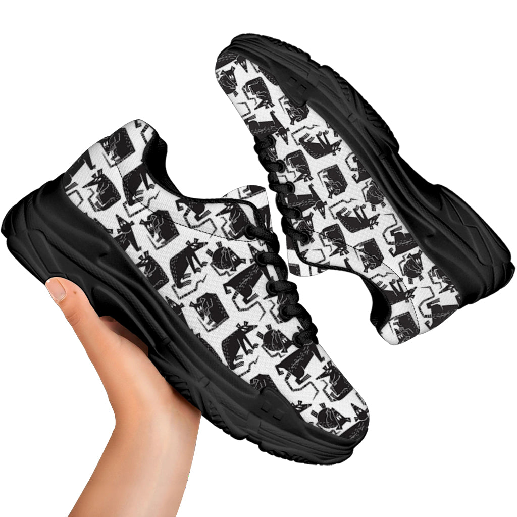 Black And White Rat Pattern Print Black Chunky Shoes
