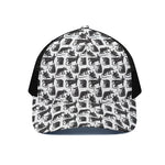 Black And White Rat Pattern Print Black Mesh Trucker Cap