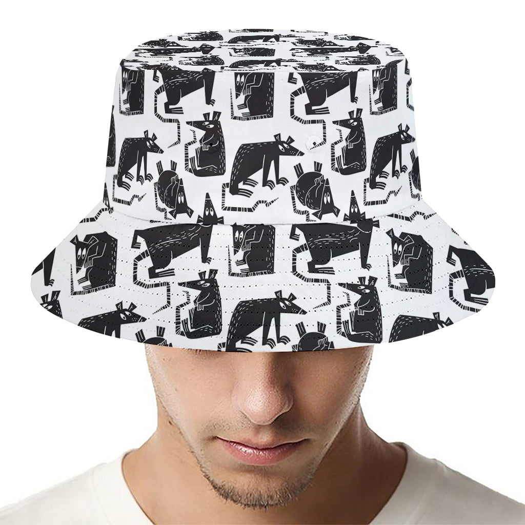 Black And White Rat Pattern Print Bucket Hat