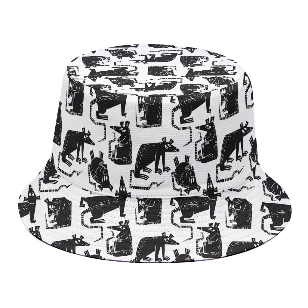 Black And White Rat Pattern Print Bucket Hat