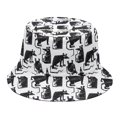 Black And White Rat Pattern Print Bucket Hat