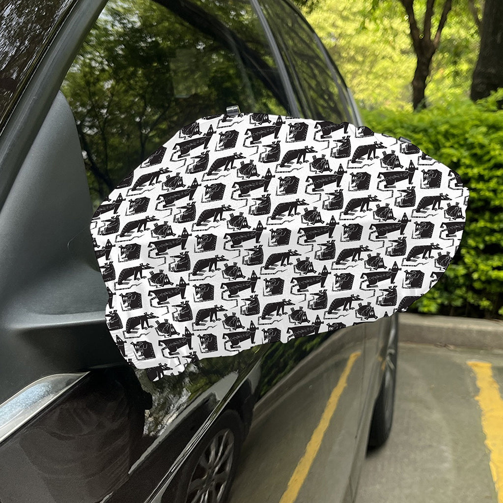Black And White Rat Pattern Print Car Side Mirror Covers