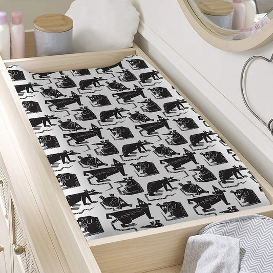 Black And White Rat Pattern Print Changing Pad Cover
