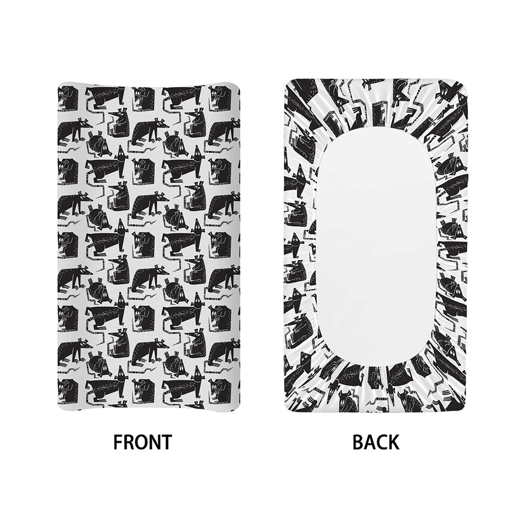 Black And White Rat Pattern Print Changing Pad Cover