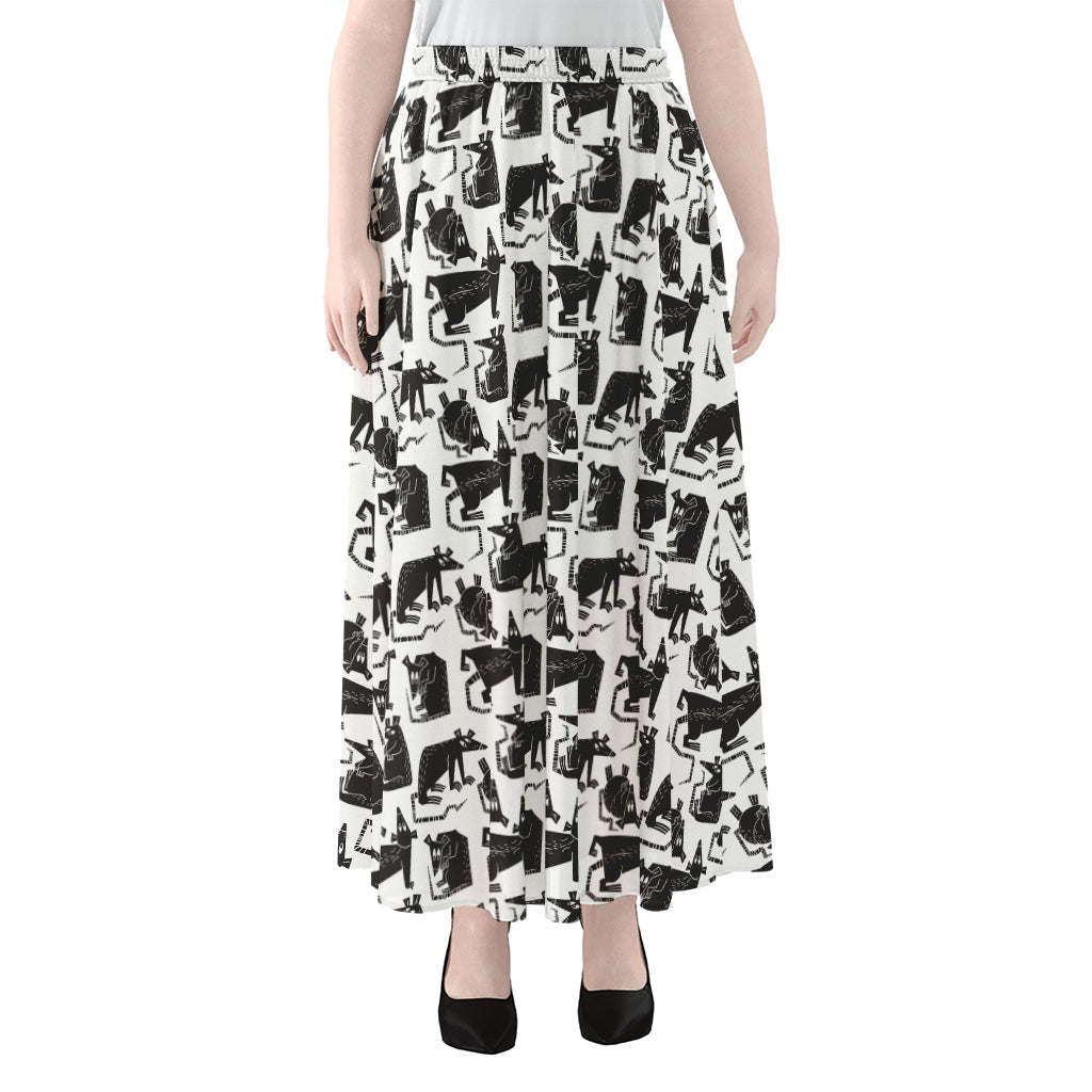 Black And White Rat Pattern Print Chiffon Maxi Skirt