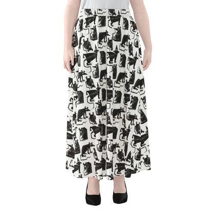 Black And White Rat Pattern Print Chiffon Maxi Skirt