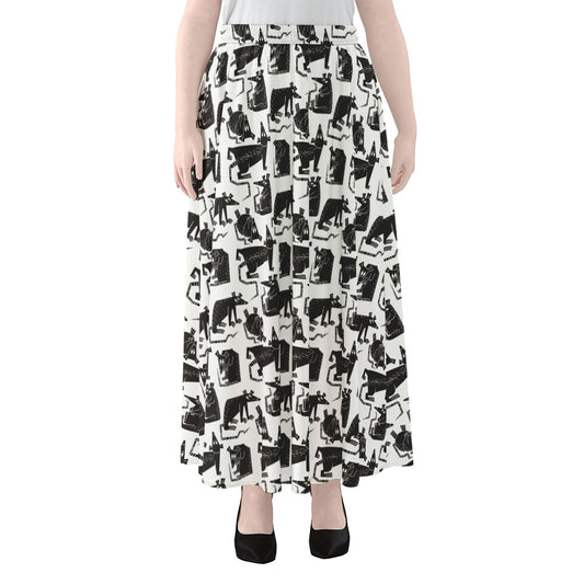 Black And White Rat Pattern Print Chiffon Maxi Skirt