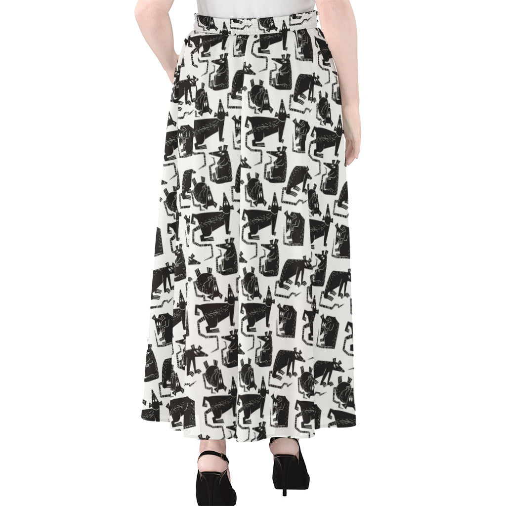Black And White Rat Pattern Print Chiffon Maxi Skirt