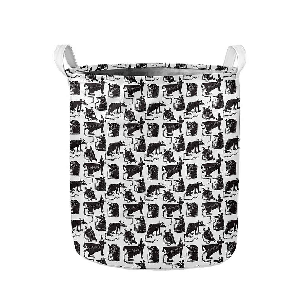 Black And White Rat Pattern Print Collapsible Laundry Basket