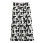 Black And White Rat Pattern Print Cotton Front Slit Maxi Skirt