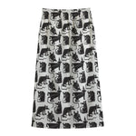Black And White Rat Pattern Print Cotton Front Slit Maxi Skirt