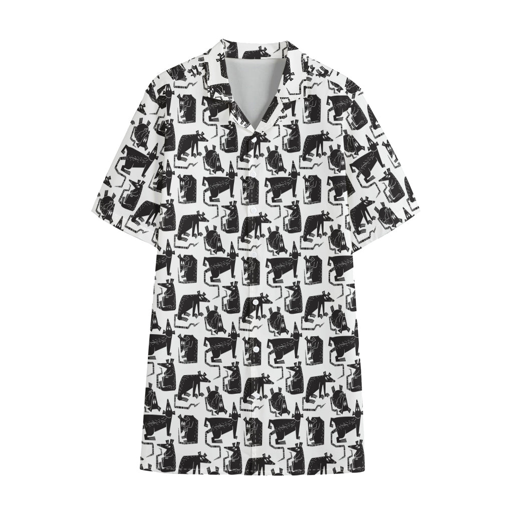 Black And White Rat Pattern Print Cotton Hawaiian Shirt
