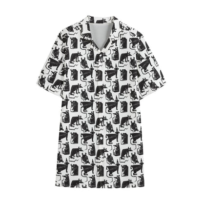 Black And White Rat Pattern Print Cotton Hawaiian Shirt