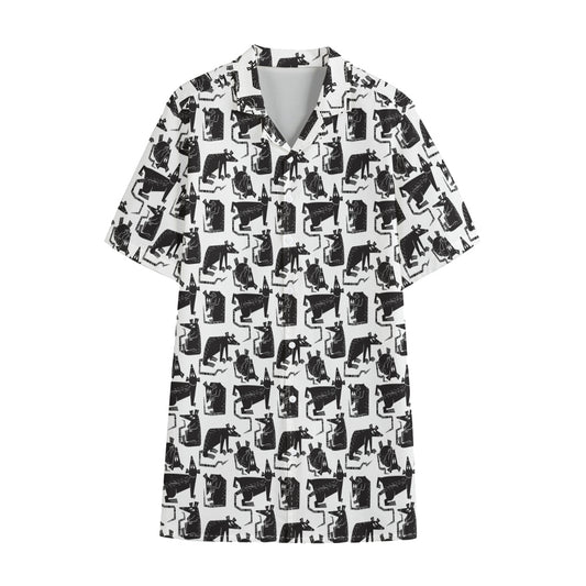 Black And White Rat Pattern Print Cotton Hawaiian Shirt