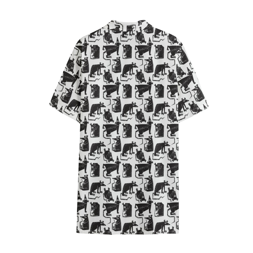 Black And White Rat Pattern Print Cotton Hawaiian Shirt